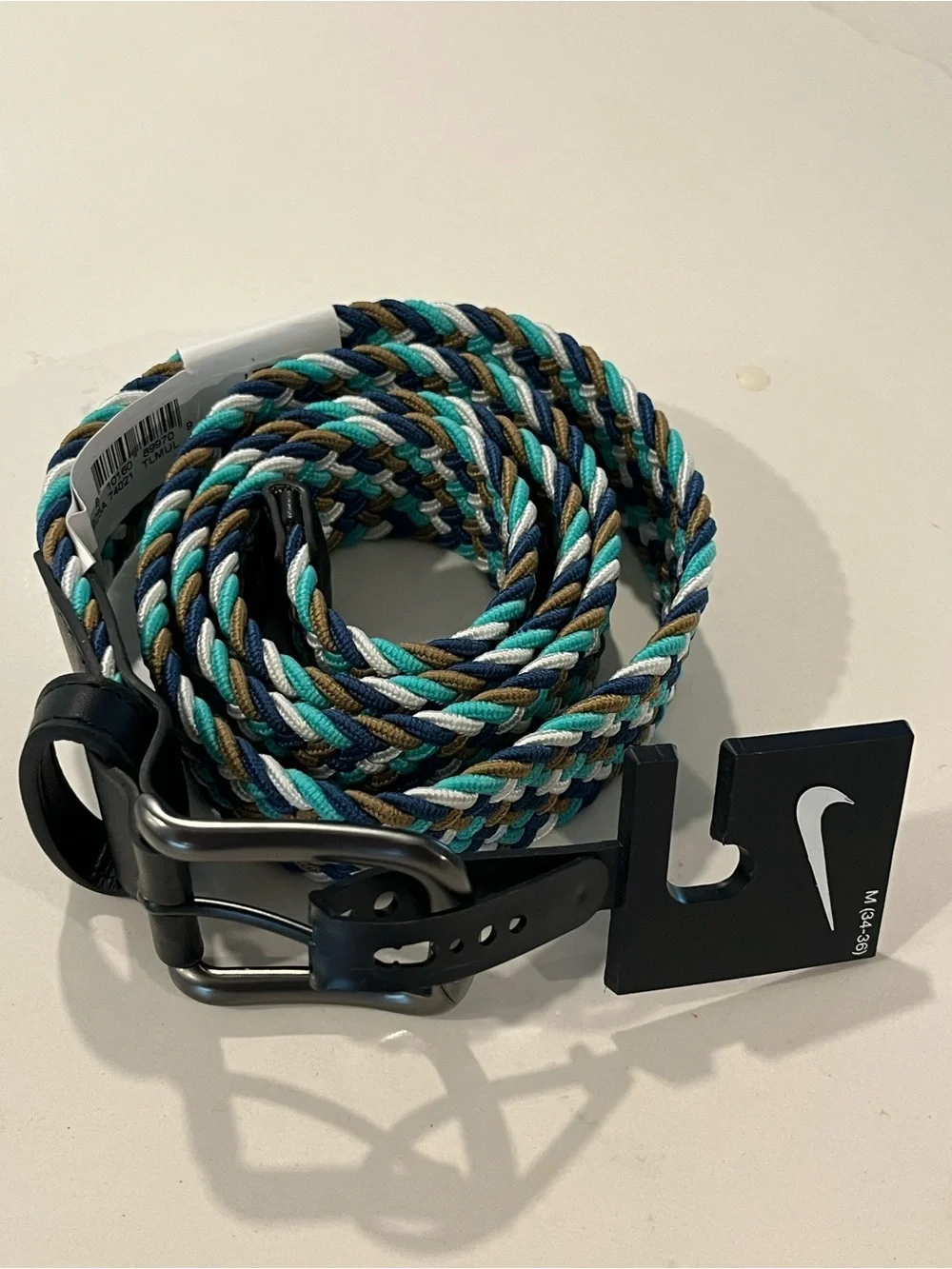 Nike Men’s Braided Multicolor Belt - Teal/White/Black Size 34-36 Medium NWT ⛳️